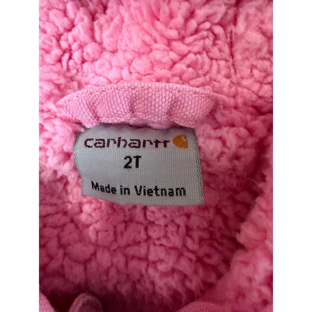Carhartt Sherpa Lined Hooded Duck Girls 2T Pink Canvas Jacket Coat Good - Picture 3 of 14